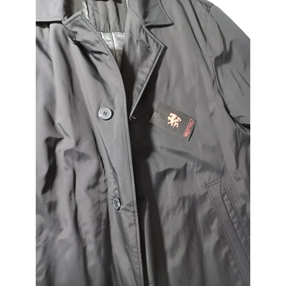Di Quattro Coat Mens 44R Black‎ Rain Overcoat Quilted Lined Button Front